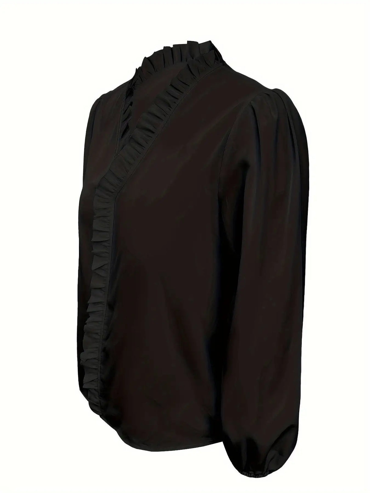 Pure Color Ruffle Hemline Shirt, Casual V-neck Long Sleeve Shirt. - Lootquake