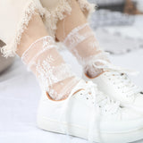 1 Pair Floral Lace Mesh Socks, Thin Sheer Retro Style Mid Tube Socks, Women's Stockings & Hosiery