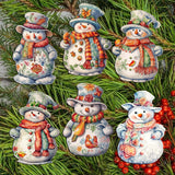 Snowman Decorative Wooden Clip-on Ornaments Set of 6 by G. Debrekht - Christmas Decor - 8090023C-S6
