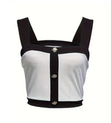Women's Square Neck Sleeveless Color Blocked Versatile Slim Fit Vest - Lootquake