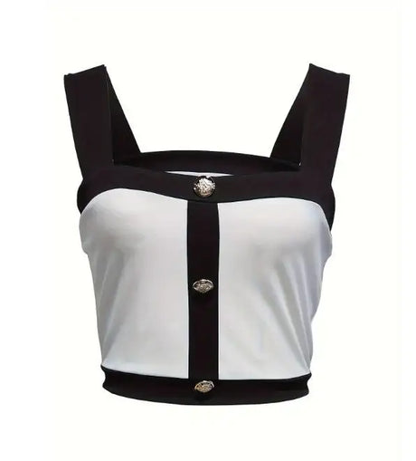 Women's Square Neck Sleeveless Color Blocked Versatile Slim Fit Vest - Lootquake