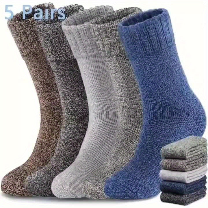Lot de 5 paires de chaussettes chaudes en laine mérinos pour homme et femme, idéales pour les activités hivernales de plein air, la randonnée, le trekking, le camping et la pêche.