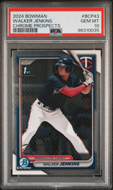 Graded 2024 Topps Bowman Walker Jenkins #BCP43 Chrome Prospects Rookie RC Baseball Card PSA 10 Gem Mint