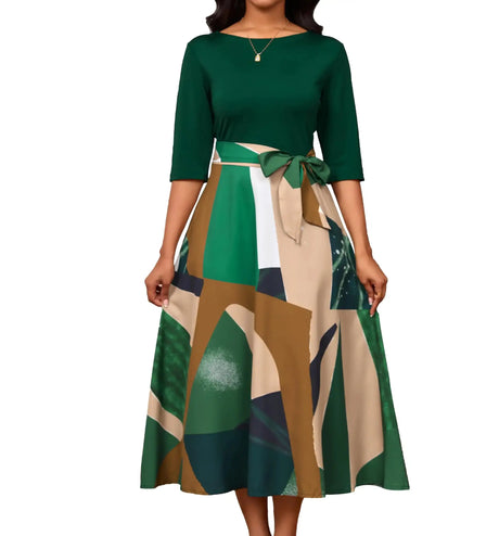 IbuduSexy Church Dresses for Women Maxi Dresses for Women 2024 Color Block Half-Sleeve Green - Lootquake