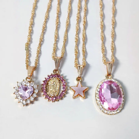 Multi-layer Pink Heart Crystal Pendant Necklaces - Lootquake