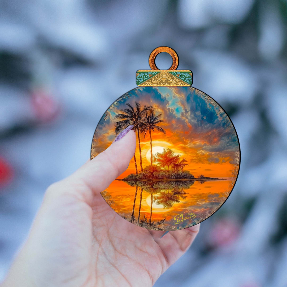 Coastal Christmas Decor - Ocean Sunset Wooden Ornaments by G. DeBrekht Coastal Holiday Decor - 8688171