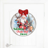 Letrero de Papá Noel, por favor, deténgase aquí. Letrero de bienvenida para la puerta principal. Pancarta de entrada principal. Letrero de bienvenida - Decoración de porche delantero de madera - 933116H