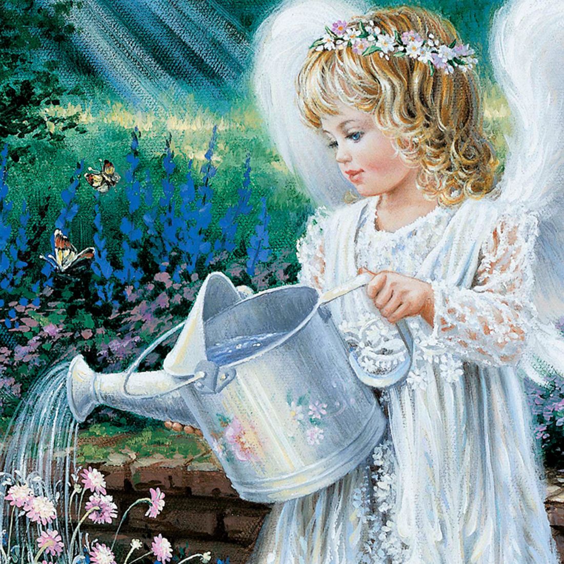 Arte mural de madera "El regalo de un ángel" de D. Gelsinger - Decoración navideña para la Natividad - 95661B-9708