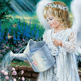 Arte mural de madera "El regalo de un ángel" de D. Gelsinger - Decoración navideña para la Natividad - 95661B-9708