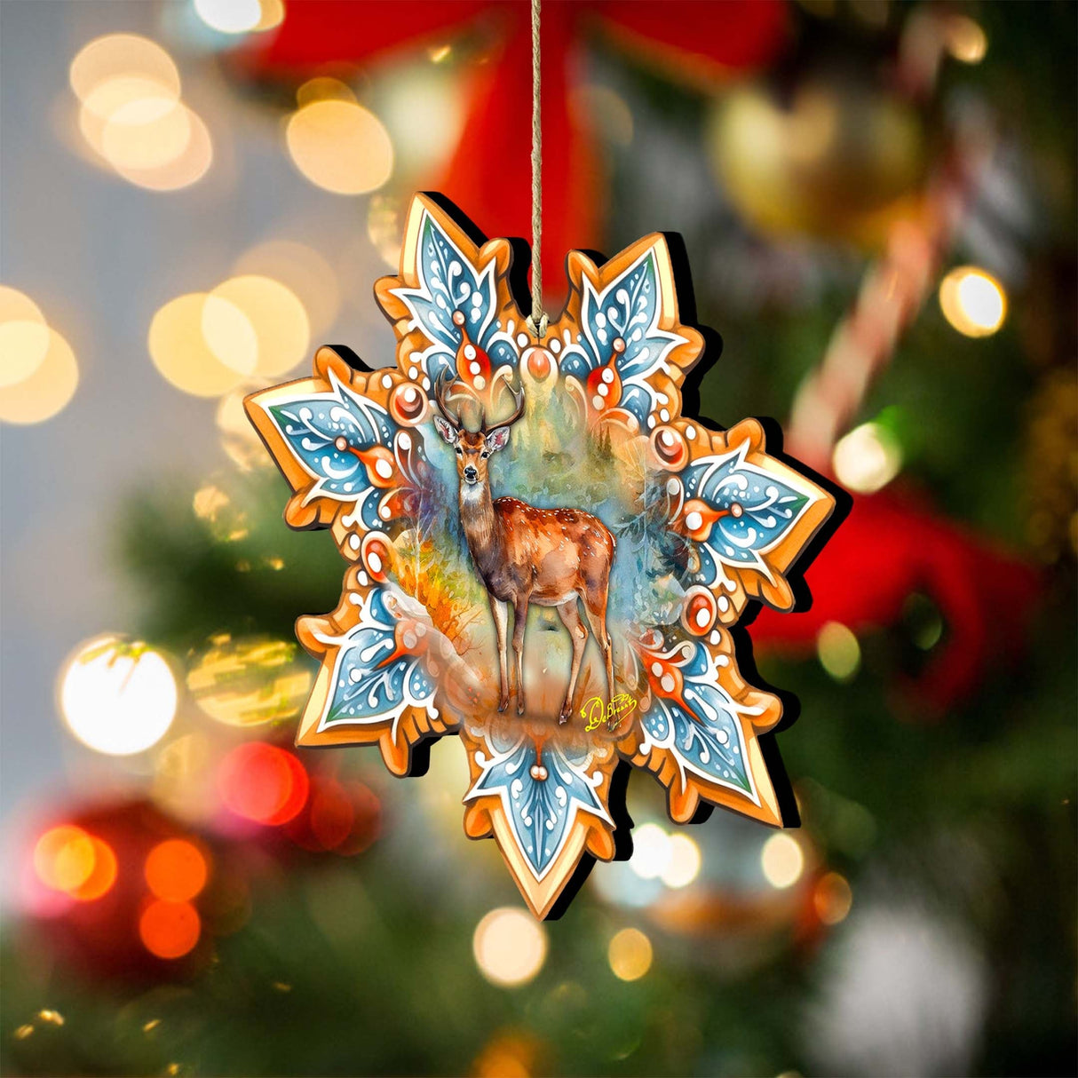 Adornos de madera con forma de copo de nieve de alce del bosque de G. Debrekht - Decoración de vida silvestre - 8688413