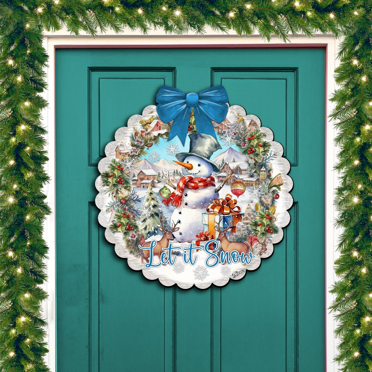 Let It Snow Front Door Welcome Sign, Wooden Front Porch Decor by G. Debrekht Christmas Santa Snowman Decor - 933122H