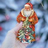 Adornos de madera de Papá Noel con amigos del bosque de G. Debrekht - Decoración navideña de Papá Noel y muñeco de nieve - 8691409