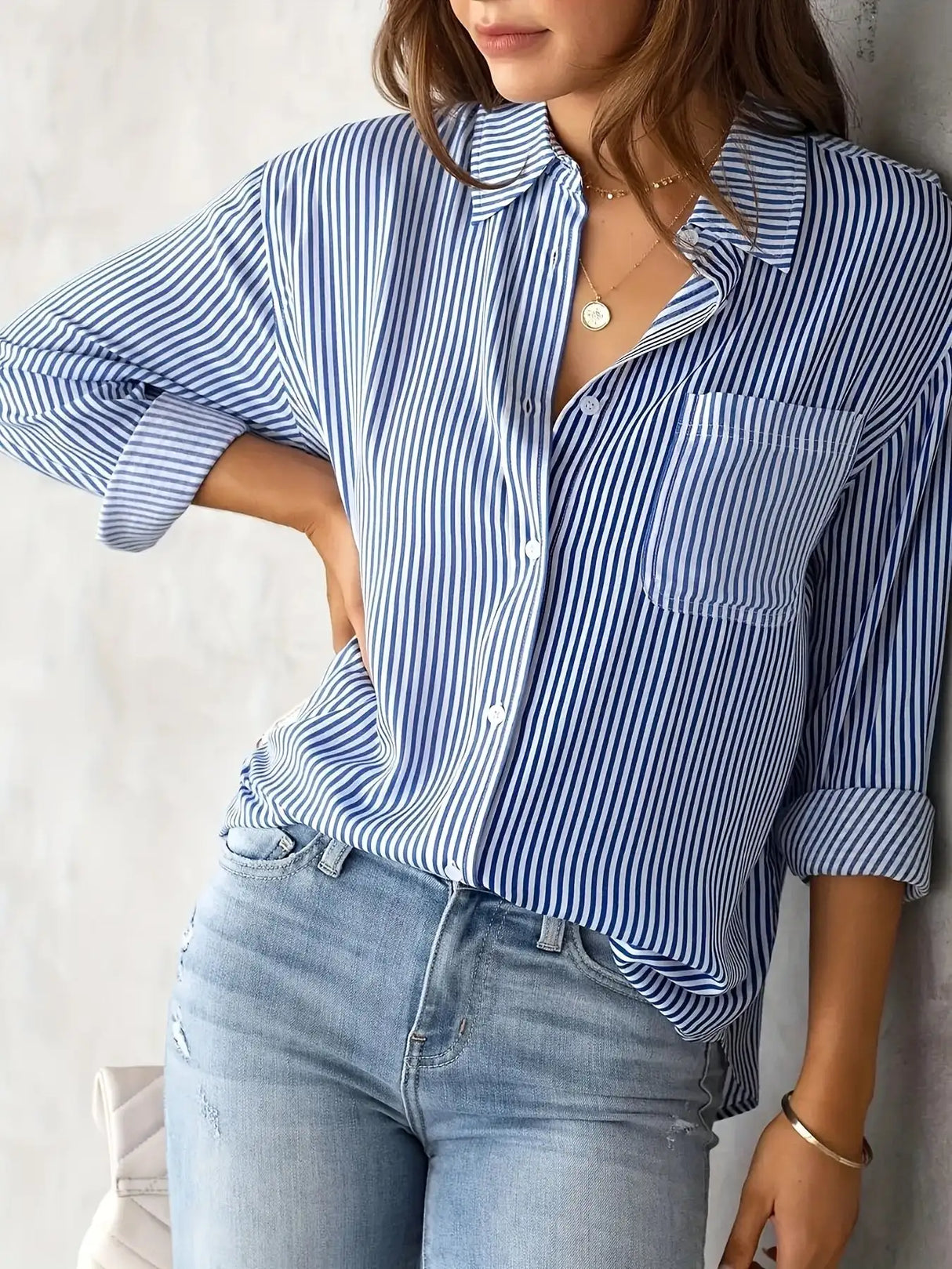 Classic Striped Casual, Business, Versatile Four Seasons Can Wear A Long-sleeved Shirt. - Lootquake