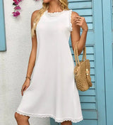Ladies' Lace Neckline Off Shoulder Fashionable Dress - Lootquake