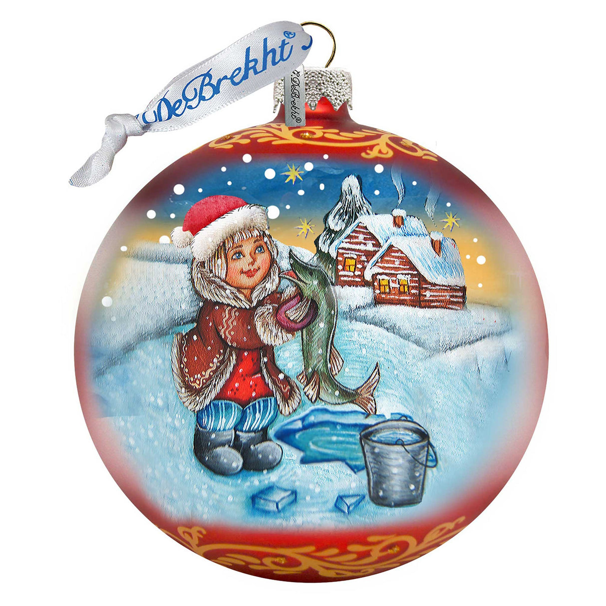 For The Pike Village Ball Glass Ornament by G. DeBrekht - Christmas Decor - 73323