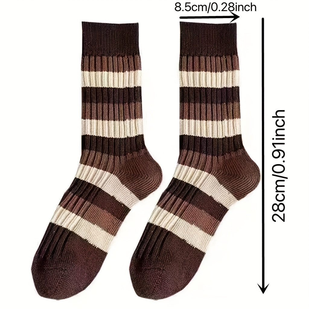 1 par de calcetines térmicos suaves y cómodos a rayas, modernos, informales, versátiles y absorbentes del sudor para deportes al aire libre.