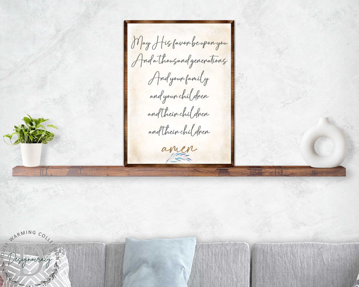 Blessing Quote Sign- May His Favor Be Upon You - Housewarming gift - Gift for newlyweds - Bible Verse scripts - Christian sign decor - Wedding gift - Blessing sign - Living room decor - 310353