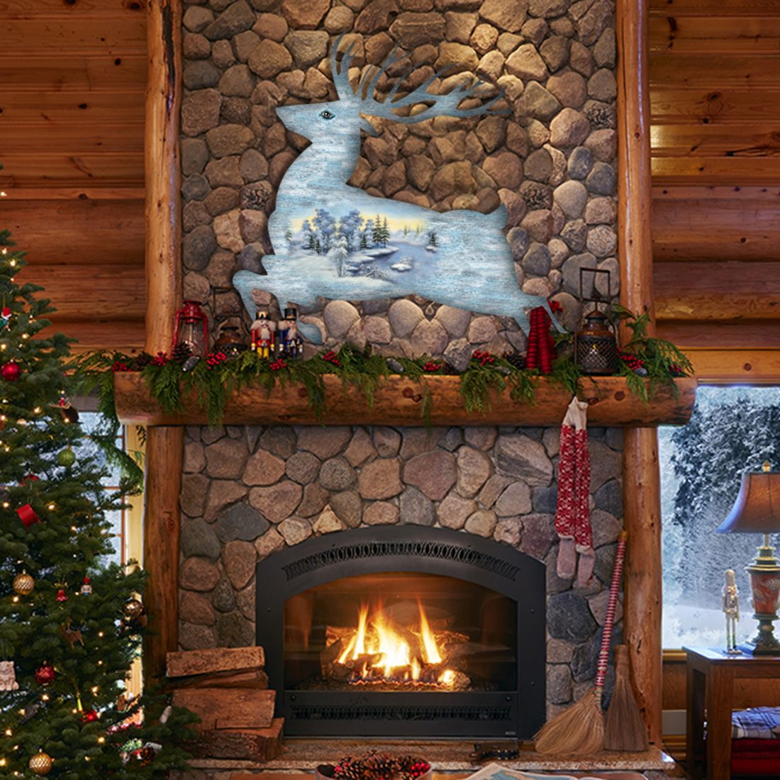 Decoración de puerta con ciervos encabritados - G. DeBrekht - Decoración navideña con animales - 8198211-1H