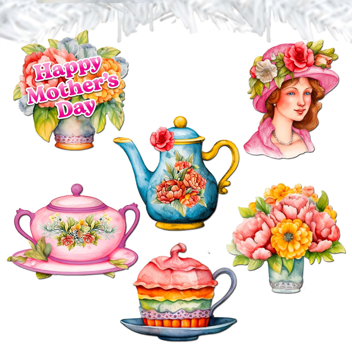 Juego de 6 adornos decorativos de madera con clip para el Día de la Madre de G. Debrekht - Love Family Decor - 8090059C-S6