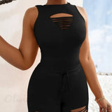 Women's Solid Color Cut Design Versatile Off Shoulder Top And Pants Set - Lootquake