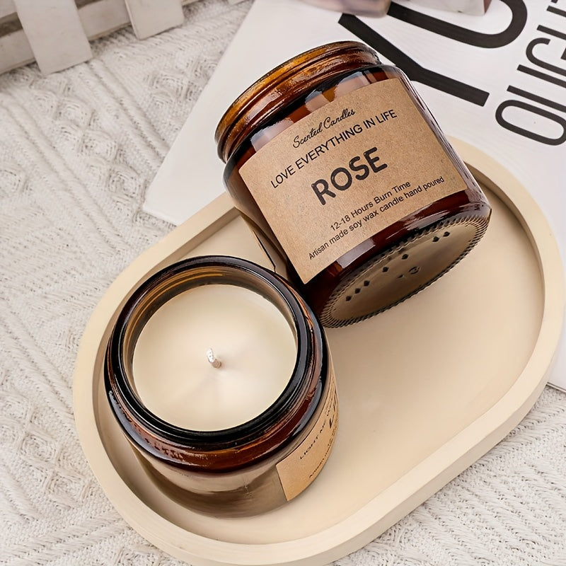 Vela artesanal con aroma a rosa, vertida a mano - Duración de 12 a 18 horas - Perfecta para el hogar, bodas o celebraciones de temporada