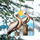 Beach Themed Ornaments - Pelicans Wooden Ornaments by G.Debrekht Coastal Holiday Decor - 8688195