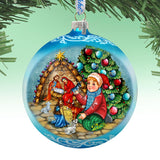 Adorno grande de cristal azul "Nacimiento junto al árbol de Navidad" de G.Debrekht - Decoración navideña - 73930B