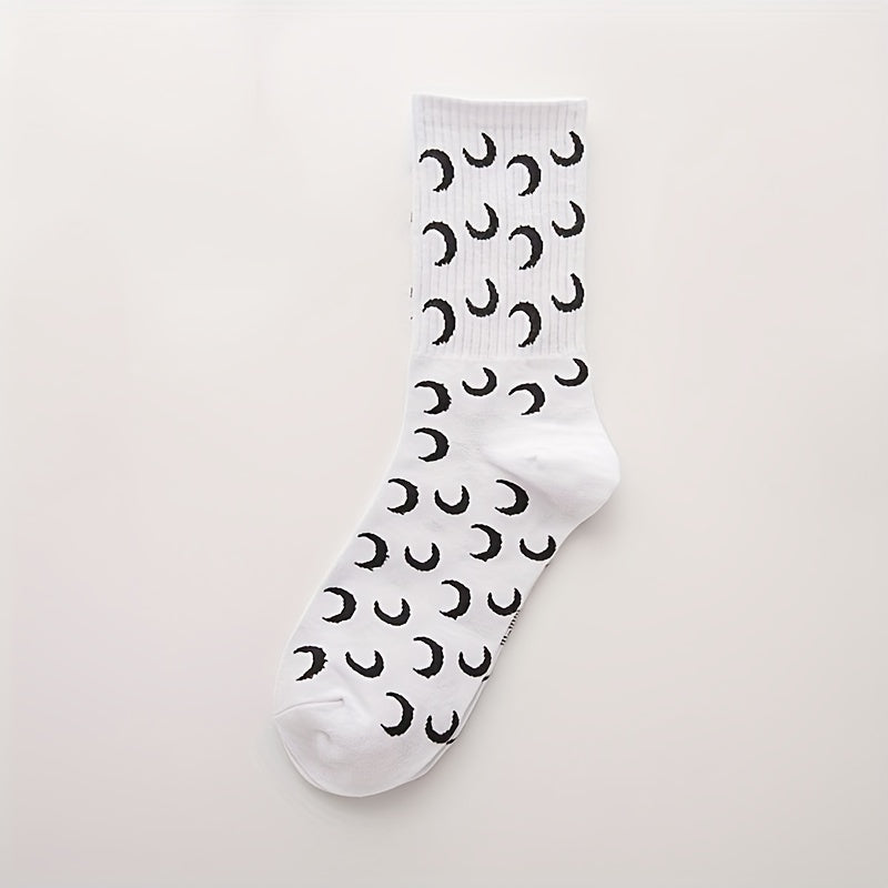1 Pair Moon Pattern Trendy Y2K Hip Hop Socks, Casual Versatile Soft Comfortable Outdoor Sports Socks