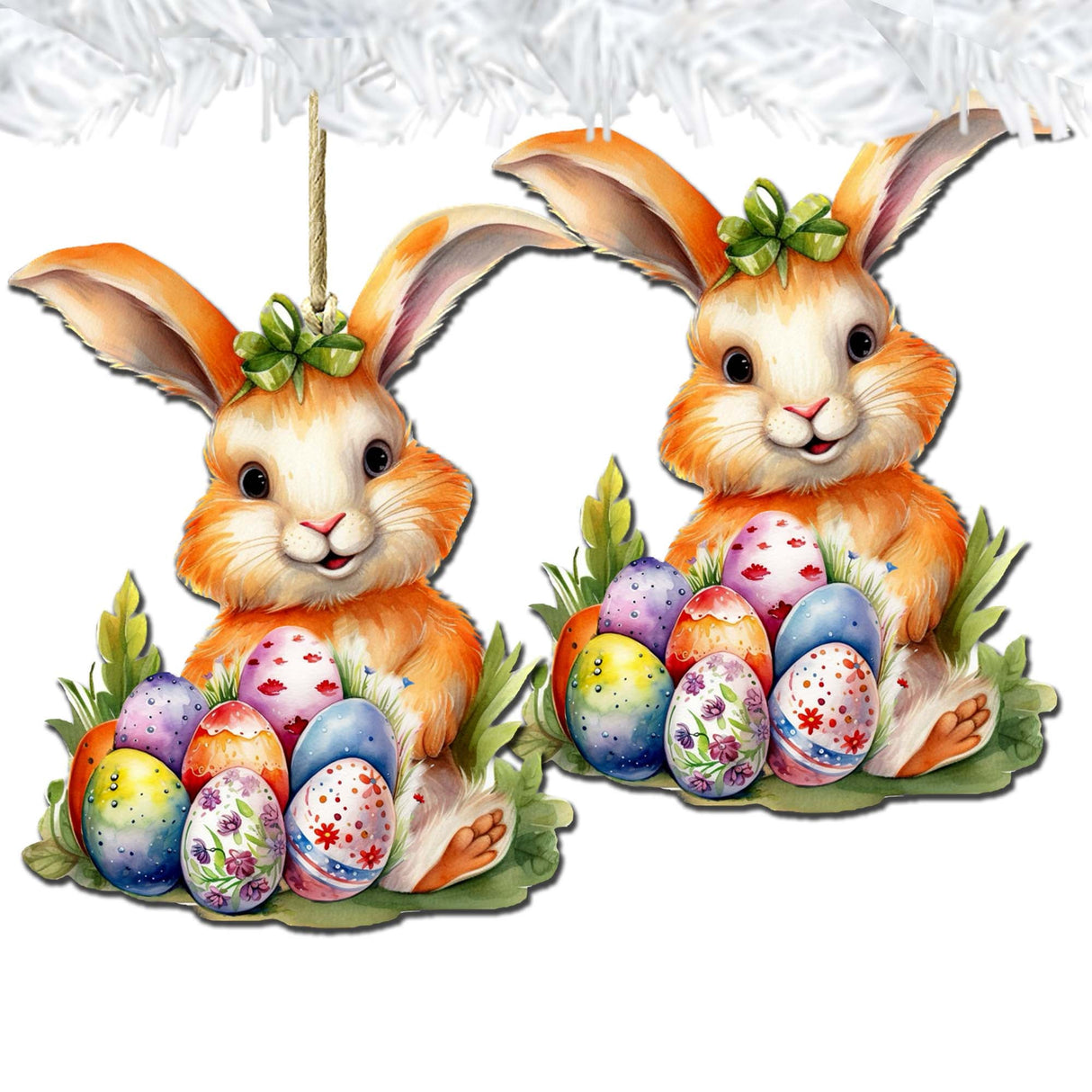 Bunny with Eggs Wooden Ornaments by G. DeBrekht Easter Spring Decor - 8652772