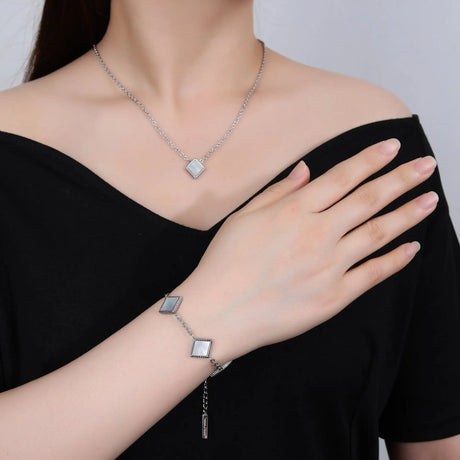 Square Natural White Shell Pendant Collarbone Necklace Bracelet - Lootquake