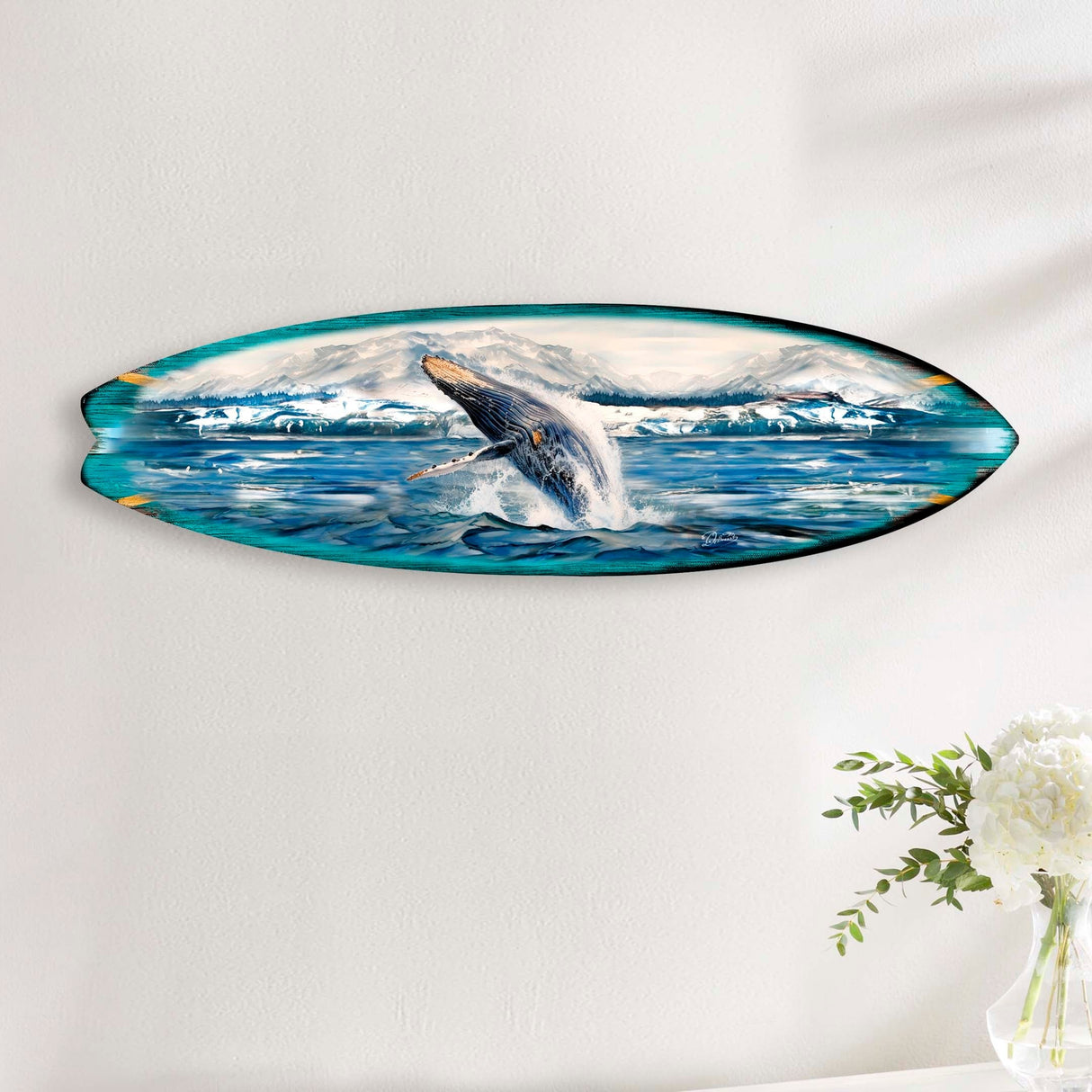 Humpback Harmony Surfboard Coastal Wall Art by G. DeBrekht - Coastal Holiday Decor - 8490119HS