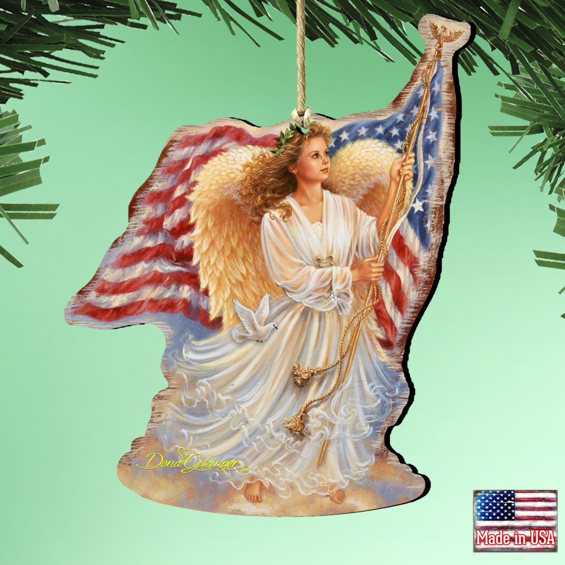 Adornos de madera de ángel americano de Gelsinger - Decoración navideña americana - 8161021-0107