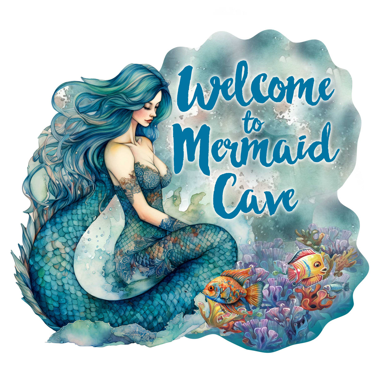 Bienvenido a Mermaid Cave - Letrero de bienvenida para puerta de entrada Pancarta de entrada principal Letrero de bienvenida - Decoración de porche delantero de madera - 933112H