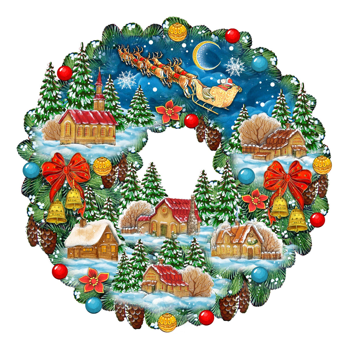 Corona navideña Up Up, decoración para puerta de G. DeBrekht - Decoración navideña de Papá Noel y muñeco de nieve - 8185315H