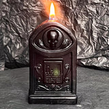Bougie parfumée en forme de pierre tombale, crâne effrayant – Décoration d'Halloween, mèche simple, cire de soja, forme irrégulière, récipient anti-basculement