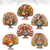 Turkey Decorative Wooden Clip-on Ornaments Set of 6 by G. Debrekht - Thanksgiving Decor - 8090027C-S6