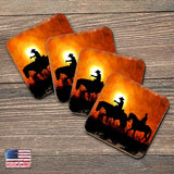 Cowboy Sunset Ride Wooden Cork Coasters Gift Set of 4 by Nature Wonders - Nature Wildlife Decor  - 95230C-S4