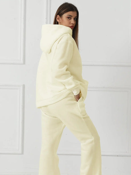 Women's Fashionable Casual Solid Color Long Sleeved Sweatshirt Set - Lootquake