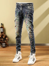 Personalized Fashion Jeans Men's Casual Slim Fit Skinny Retro Splash-ink Paint Trousers - Lootquake