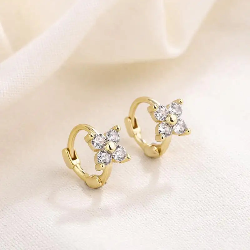 Brass Real Gold Plating Inlaid Zircon Geometric Flower Three-piece Set - Lootquake