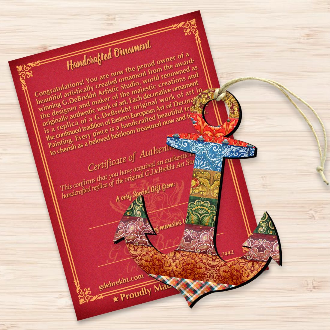 Decorated Anchor Wooden Ornaments by G. DeBrekht - Coastal Holiday Decor - 8198521-2