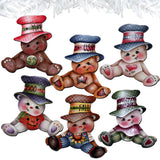 Big Hat Brigade Decorative Wooden Clip-on Ornaments Set of 6 by Jamie Mills-Price - Christmas Santa Snowman Decor - 8090046C-MP-S6