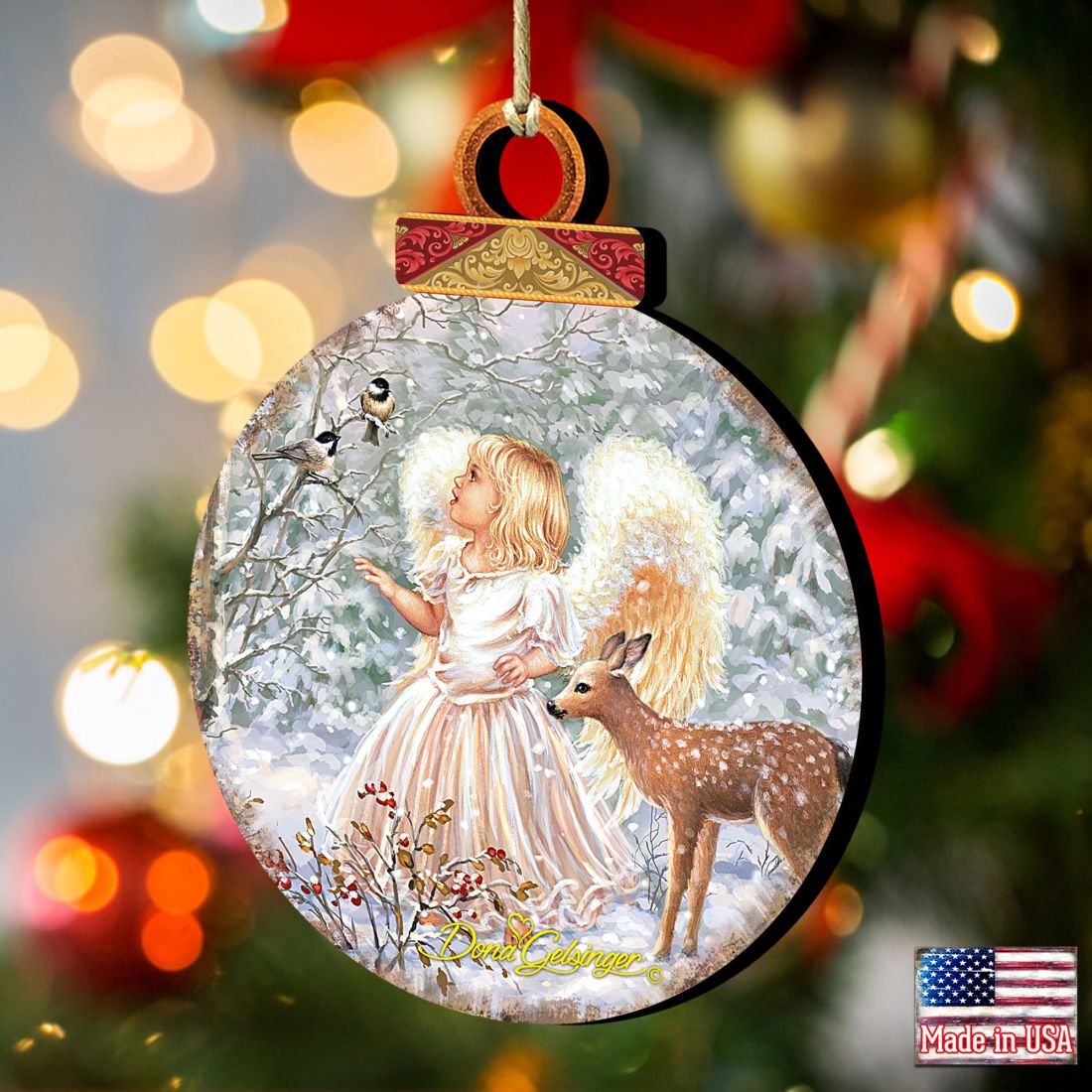 Adornos de madera con forma de ángel y ciervo del bosque de Gelsinger - Decoración navideña para la Natividad - 8021122-1703