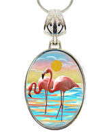 Flamingos Silver Plated Mother of Pearl Jewelry Pendant Necklace Coastal - 44046