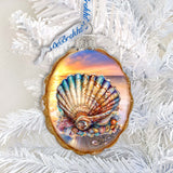 Adornos navideños de cristal - Adornos de concha de mar de G. Debrekht - Decoración navideña costera - 777397