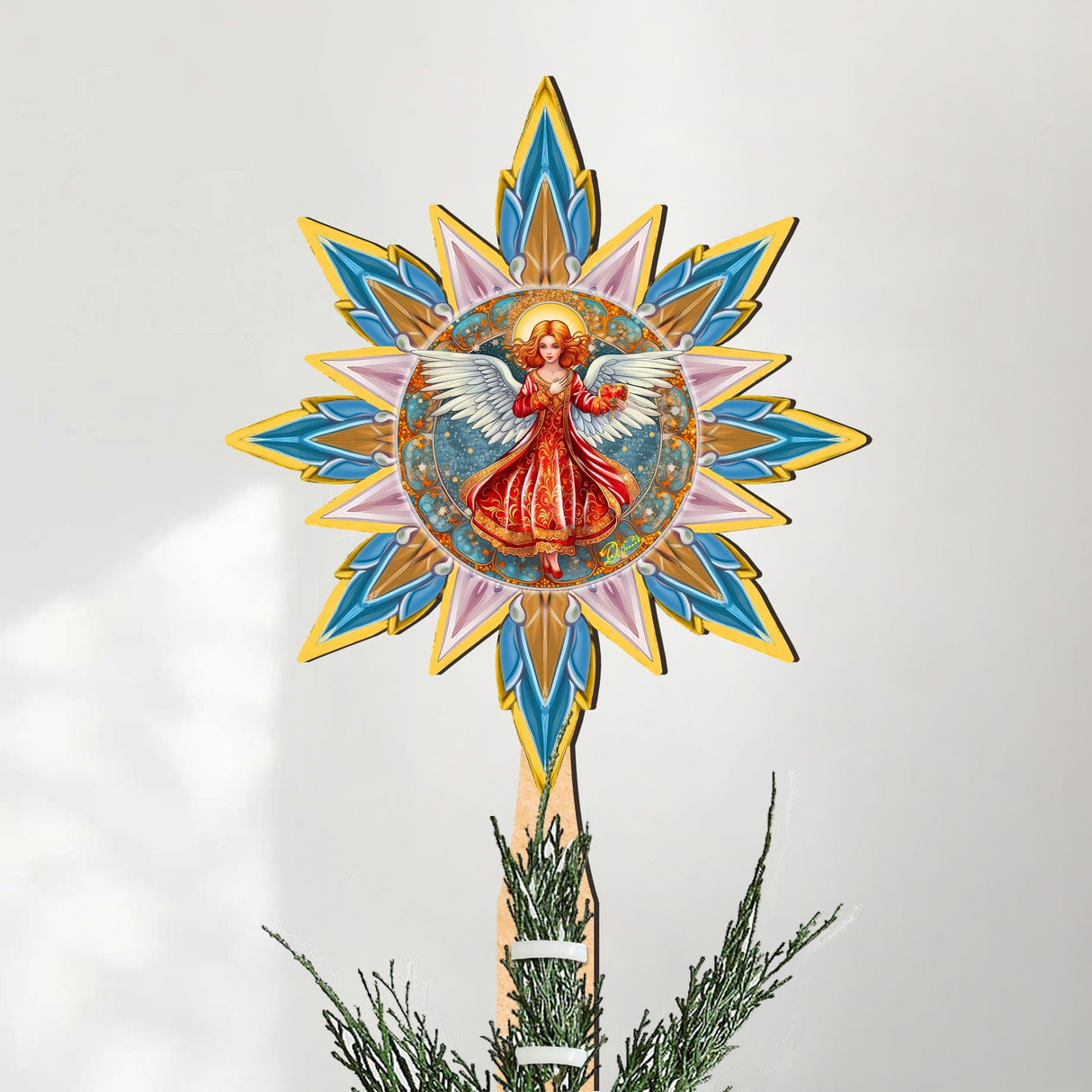 Angel with Love Star Tree Topper Wooden Decor by G. Debrekht - Nativity Holiday Decor - 89508