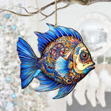 Coastal Christmas Ornaments - Aquamarine Aqua Fish Wooden Ornaments by G. Debrekht Coastal Holiday Decor - 8688306