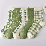 5 paires de chaussettes à imprimé floral, chaussettes mi-hautes douces et confortables, bas et collants pour femmes