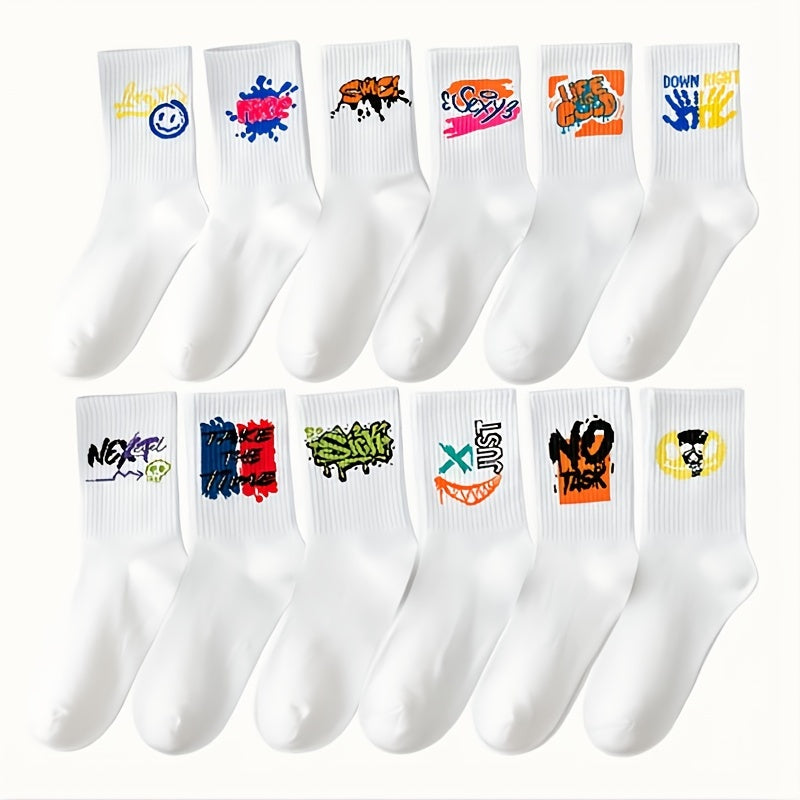 3/6/8/10/12 paires de chaussettes mi-longues avec graffitis et peinture au pistolet pour une mode, un confort et une durabilité personnalisés