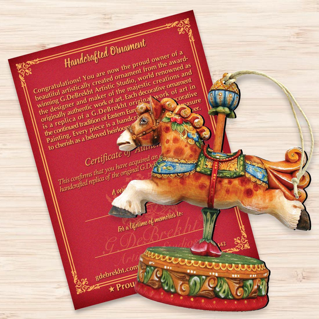 Curly Carousel Pony Wooden Ornaments by G. DeBrekht - Carousel Holiday Decor - 8114041-3